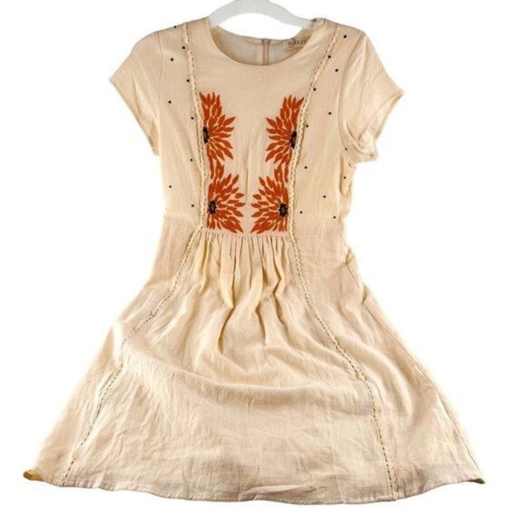Roolee Dresses & Skirts - ROOLEE Women's Dress size Medium Embroidered Sunflowers Short Sleeves NWT boho